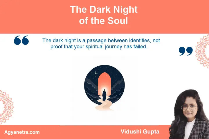A solitary figure moving through darkness toward gentle light