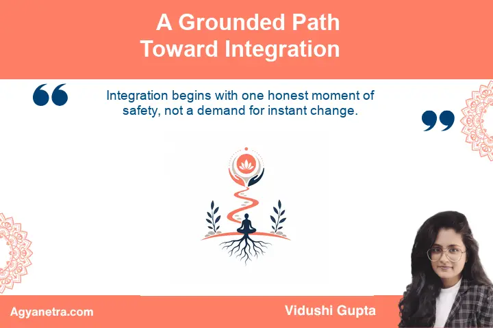 A Grounded Path Toward Integration Peaceful symbolic image of fragmented inner parts returning to conscious integration