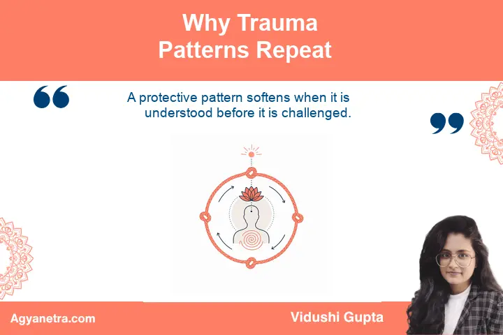 Why Trauma Patterns Repeat Reflective image representing awareness and transformation of repeating trauma patterns