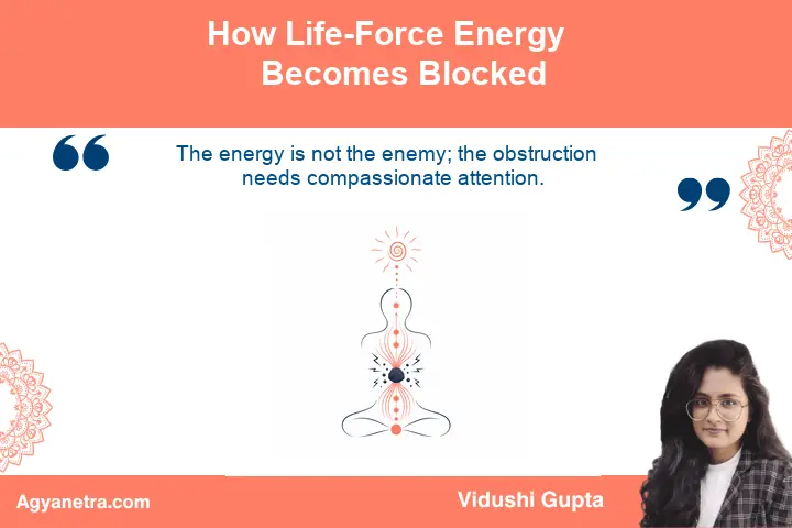 Flowing stream meeting stones as a symbol of blocked life-force energy