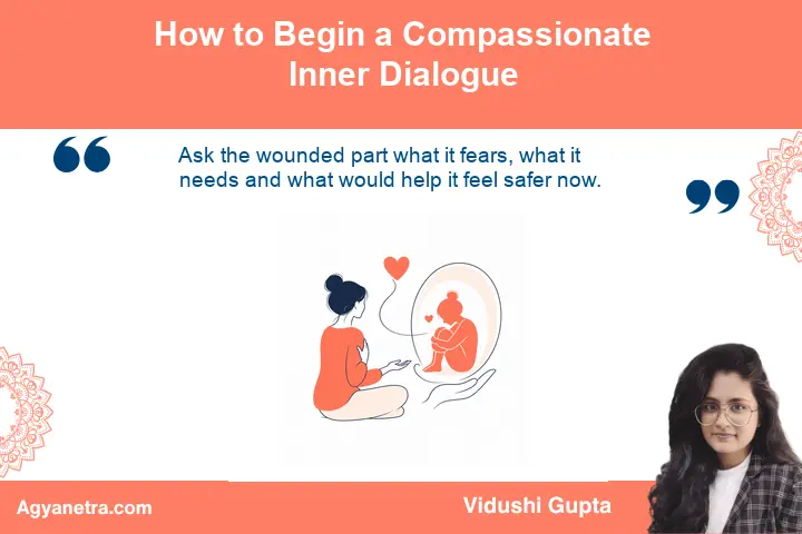 Person journaling gentle questions during a compassionate inner dialogue