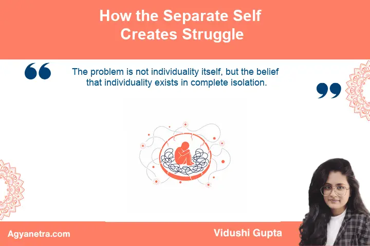 Solitary figure moving from perceived separation toward spiritual connection