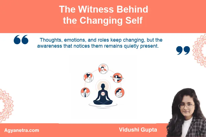 A calm meditator observing flowing thoughts without attachment