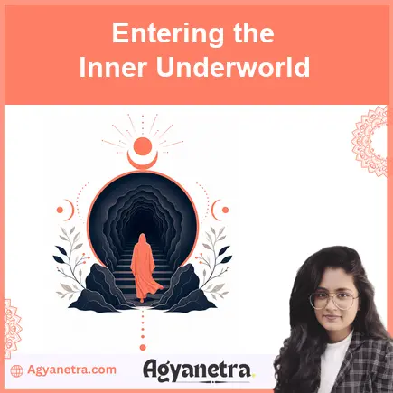 A solitary figure entering a symbolic inner underworld during spiritual transformation