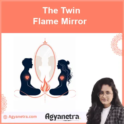A person looking into a luminous mirror as a symbol of twin flame self-reflection
